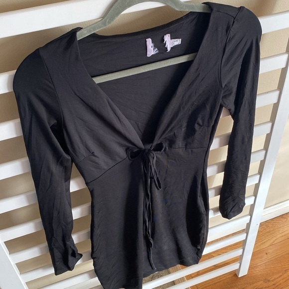 NWOT Princess Polly Long Sleeve Low Cut Fitted Black Mini Dress Size 4 - Picture 4 of 8